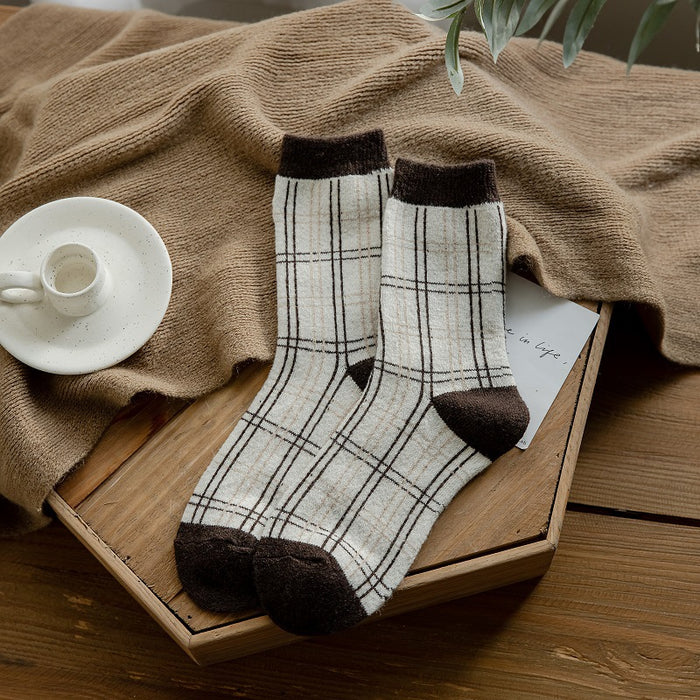 Wholesale Socks Wool Medium Tube Warm Thick Cartoon Striped Bear JDC-SK-ChangShen003