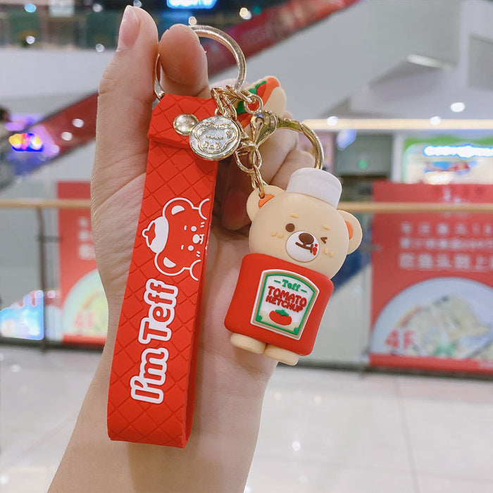 Wholesale keychain pvc cute teddy fries creative JDC-KC-BS015