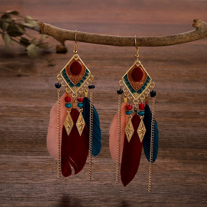 Jewelry WholesaleWholesale Boho Tassel Feather Alloy Earrings JDC-ES-Daiq031 Earrings 黛茜 %variant_option1% %variant_option2% %variant_option3%  Factory Price JoyasDeChina Joyas De China