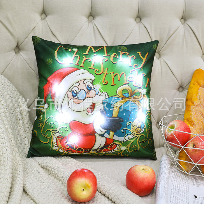 Wholesale Christmas LED Lights Short Plush Printed Pillowcase JDC-PW-Yichen020