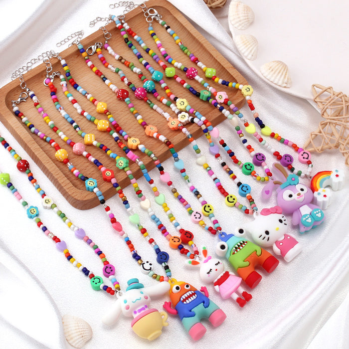 Wholesale Design Sense Cartoon Monster Little Pink Rabbit Pendant Necklace JDC-NE-WenB002