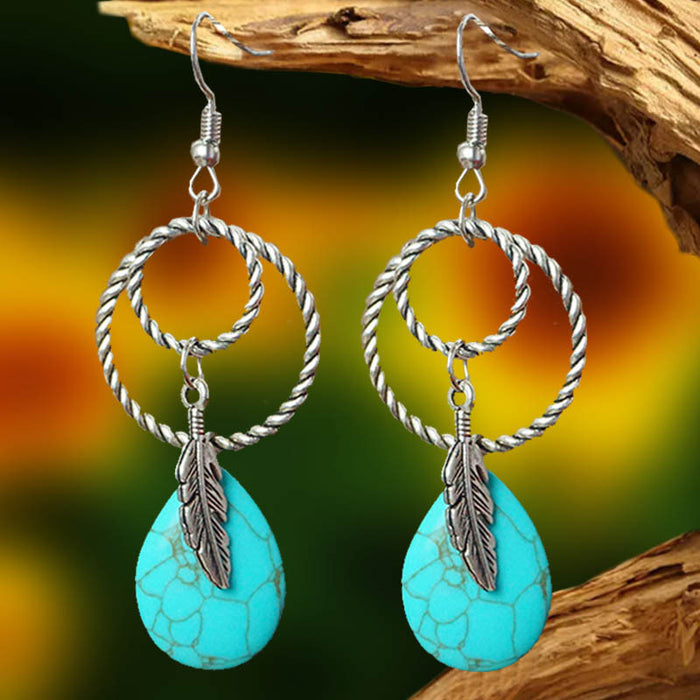 Wholesale Earrings Alloy Vintage Bohemian Turquoise 2 Pairs JDC-ES-HeYi091