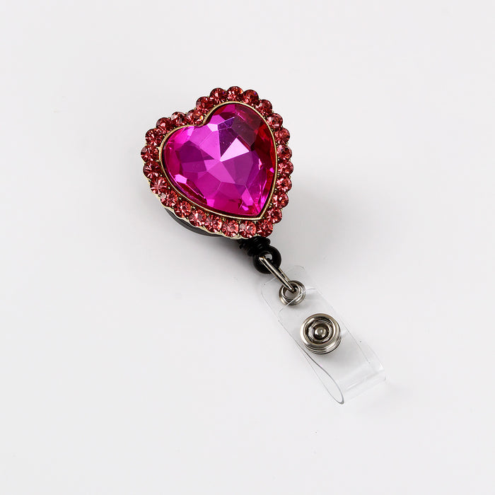 Wholesale Keychains For Backpacks heart-shaped rhinestone alloy badge pendant easy-pull buckle diamond ID card buckle MOQ≥3 JDC-KC-WHao004