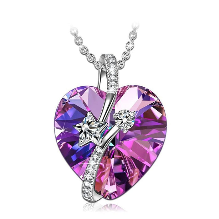 Wholesale Alloy Women Purple Heart Crystal Pendant Necklace MOQ≥2 JDC-NE-XunO025