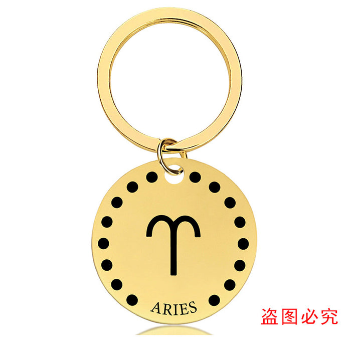 Jewelry WholesaleWholesale Zodiac Sign Gold Stainless Steel Lettered Metal Keychain JDC-KC-GangGu021 Keychains 钢古 %variant_option1% %variant_option2% %variant_option3%  Factory Price JoyasDeChina Joyas De China