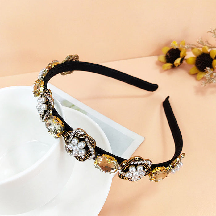 Wholesale Headband Alloy Faux Pearl Glass Diamond JDC-HD-ChaoX002