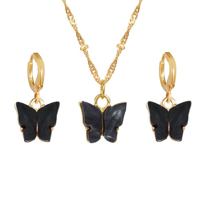 Wholesale Color Acrylic Butterfly Necklace Set Retro Simple JDC-NE-F076