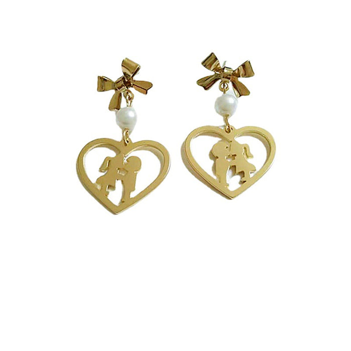 Wholesale Earrings Metal Bow Love Pearl Earrings JDC-ES-AiMei012