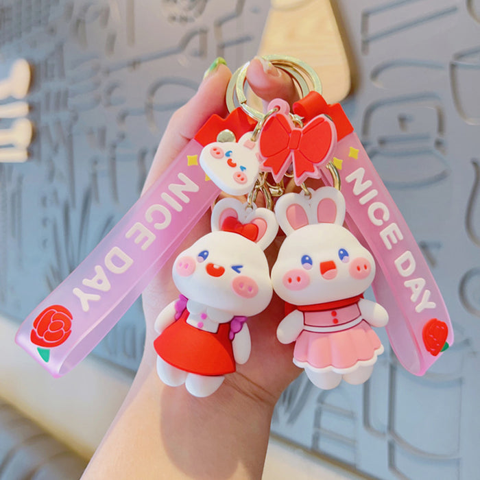 Wholesale Keychains PVC Alloy Cute Happy Rabbit MOQ≥2 JDC-KC-YDao050