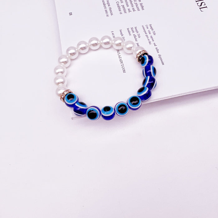 Wholesale Volcanic Stone Stretch Bracelet Devil's Eye Colorful Pearl Bracelet MOQ≥2 JDC-BT- QingH003