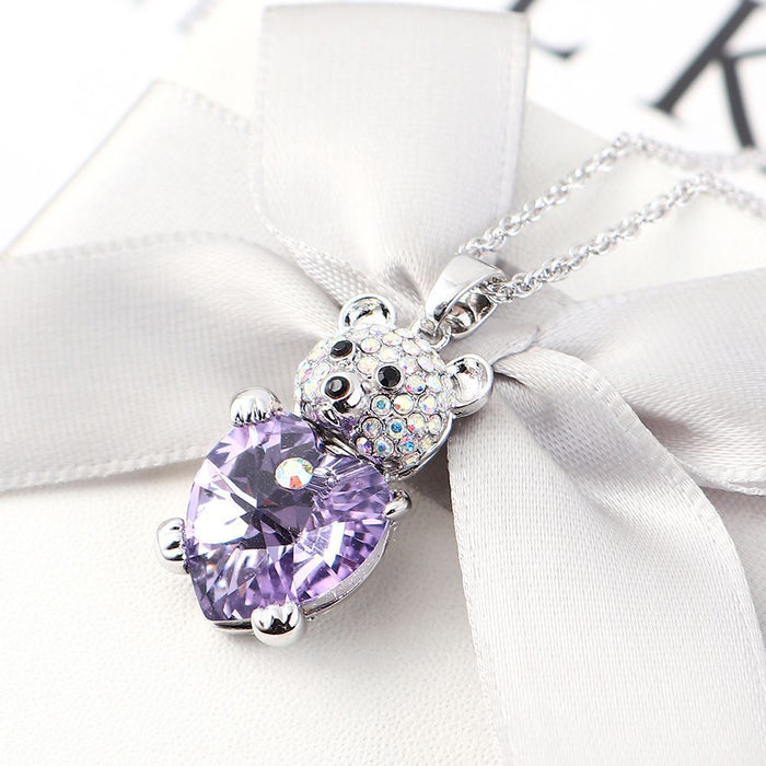 Jewelry WholesaleWholesale Cartoon Cute Full Diamond Holding Love Bear Pendant Amethyst Necklace JDC-NE-XunO052 Necklaces 循欧 %variant_option1% %variant_option2% %variant_option3%  Factory Price JoyasDeChina Joyas De China