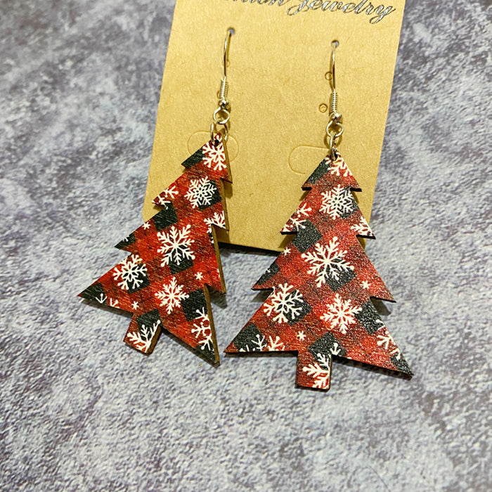 Wholesale Earrings Wooden Snowflake Buffalo plaid Christmas trees MOQ≥2 JDC-ES-JunY001