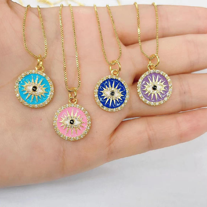 Wholesale Necklace Copper Set Zircon Devil's Eye Round Enamel MOQ≥2 JDC-NE-ZIYN003