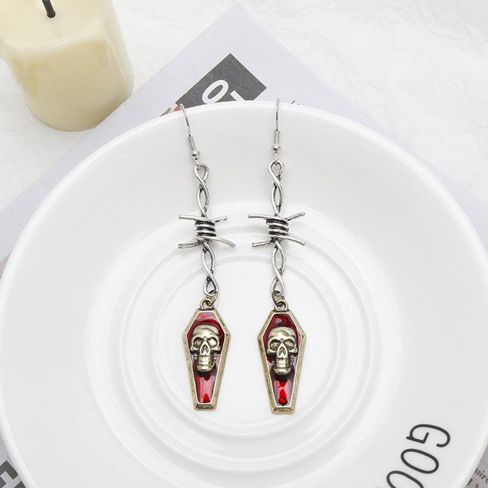 Wholesale Earrings Alloy Wire Skull Red Drop Oil JDC-ES-Dsheng012