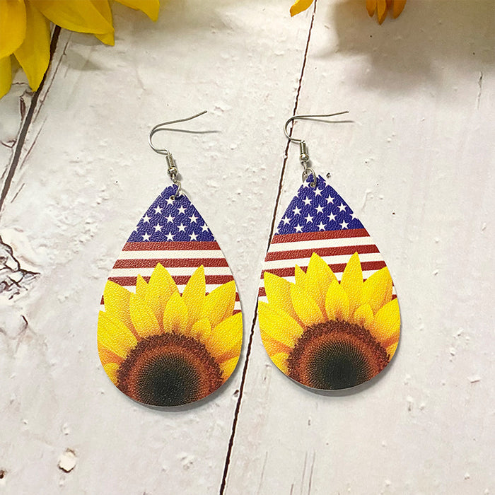 Wholesale Earrings Leather Flag Sun Flower Print Earrings 2 pairs JDC-ES-Qunyi016