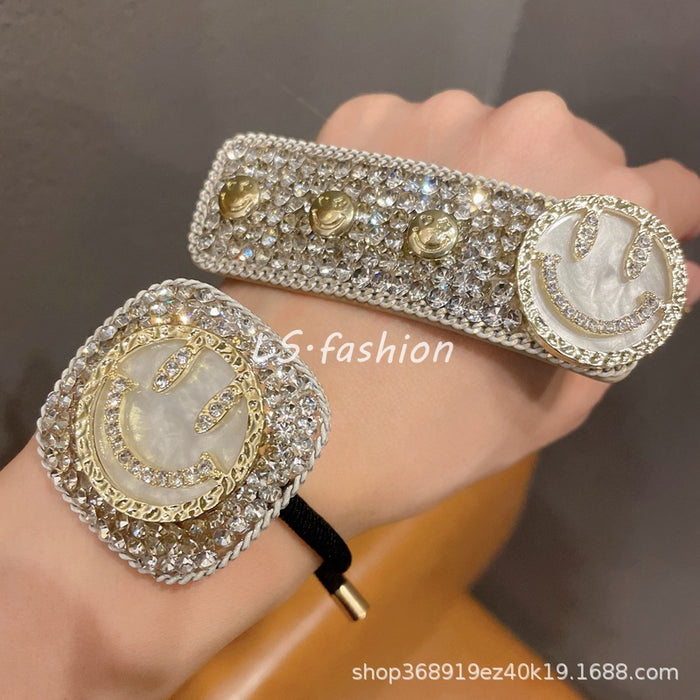 Wholesale Rhinestone Heavy Industry Hair Ring Smiley Hair Rope JDC-HS-LiS007