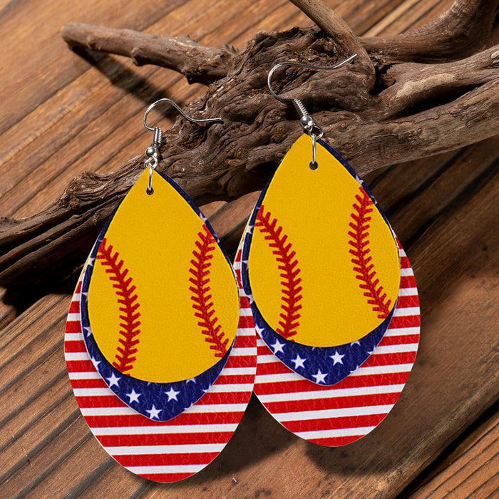 Wholesale 4th of July Independence Day Baseball PU Leather Earrings JDC-ES-Saip050