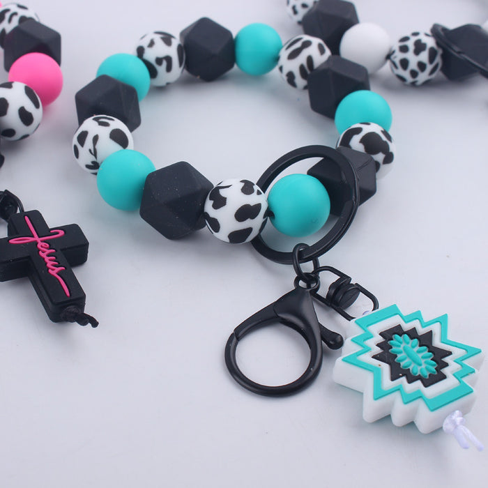 Wholesale  Silicone Beaded Wristlet Keychain JDC-KC-GuangTian015