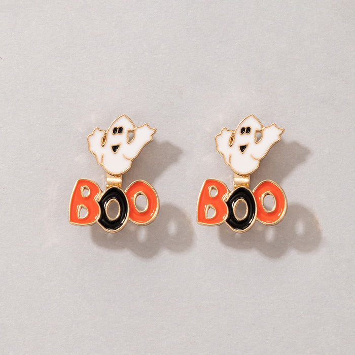 Wholesale Earring Alloy Ceramic Halloween Cute Ghost Letter BOO Earrings JDC-ES-MOM028