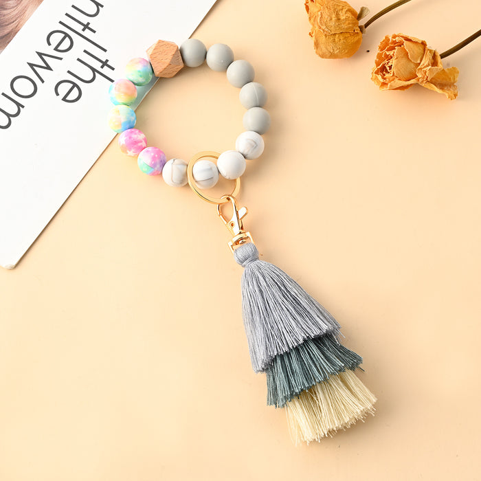 Jewelry WholesaleWholesale Silicone Beaded Alloy Tassel Wristlet Keychain JDC-KC-HYi002 Keychains 弘亿 %variant_option1% %variant_option2% %variant_option3%  Factory Price JoyasDeChina Joyas De China