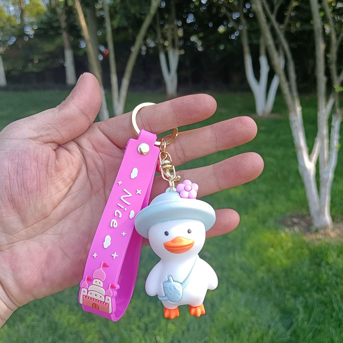 Wholesale creative funny crooked duck key chain cartoon couple MOQ≥3 JDC-KC-YChaang006