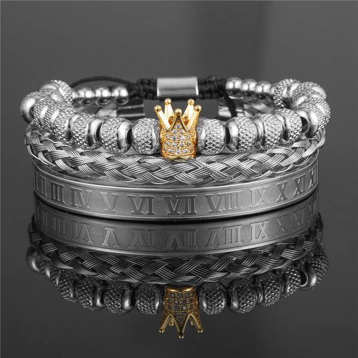 Wholesale Vintage Crown Braided Bracelet Roman Letter Stainless Steel JDC-BT-ZhuJ004