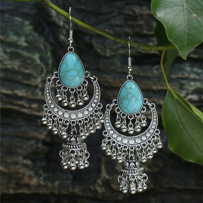 Wholesale Earrings Alloy Bohemian Pop Drop Shape Turquoise MOQ≥2 JDC-ES-momo003