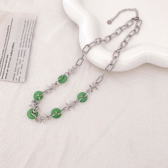 Wholesale necklace female ins niche design round jade tassel JDC-NE-NQ001