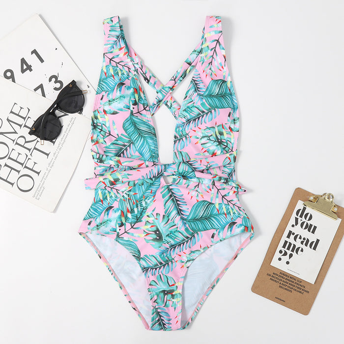 Jewelry WholesaleWholesale one-piece deep V multi-color print bikini swimsuit for women JDC-SW-HongS011 Swimwear 宏盛 %variant_option1% %variant_option2% %variant_option3%  Factory Price JoyasDeChina Joyas De China