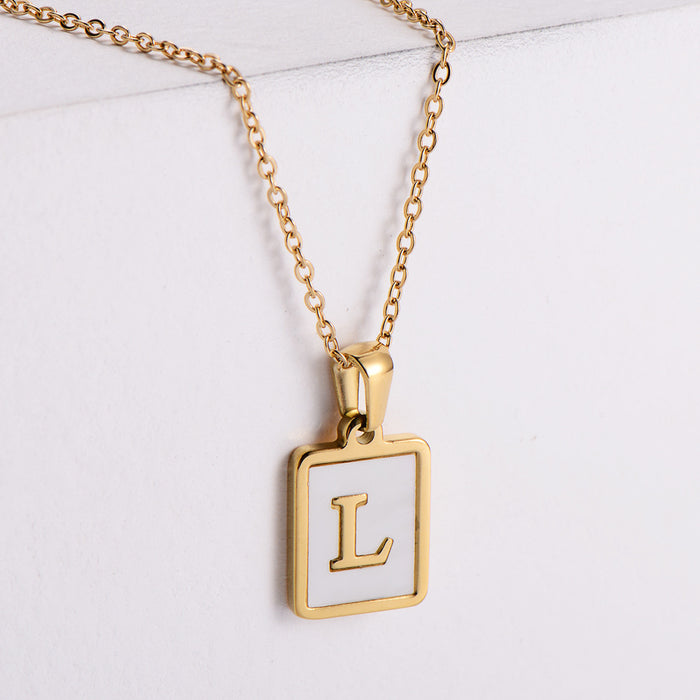 Jewelry WholesaleWholesale Gold Plated Stainless Steel White Shell Letter Necklace JDC-NE-Aimi020 Necklaces 爱米 %variant_option1% %variant_option2% %variant_option3%  Factory Price JoyasDeChina Joyas De China