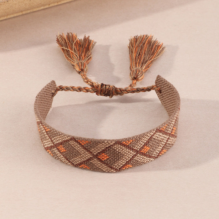 Jewelry WholesaleWholesale Colorblock Plaid Tassel Orange Brown Bracelet JDC-BT-NZ047 Bracelet 奈珠 %variant_option1% %variant_option2% %variant_option3%  Factory Price JoyasDeChina Joyas De China