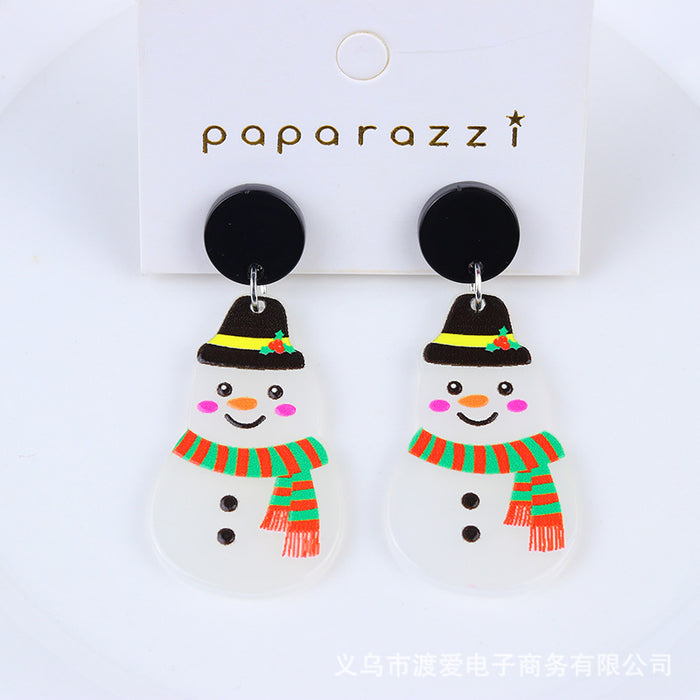 Wholesale Christmas Tree Cartoon Gift Socks Contrast Color Embossed Print Earrings JDC-ES-DUAI019