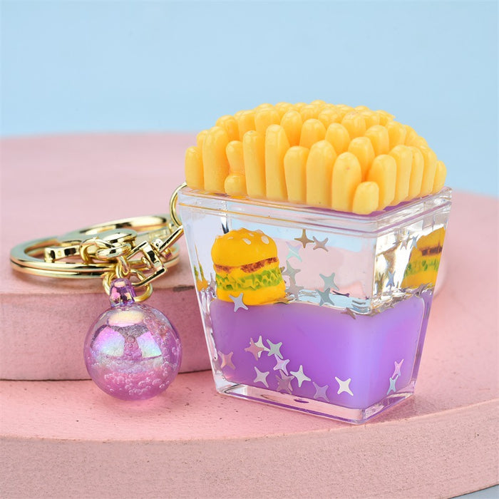 Wholesale Keychains For Backpacks Acrylic French Fries Burger Into Oil Key Chain JDC-KC-YPin018