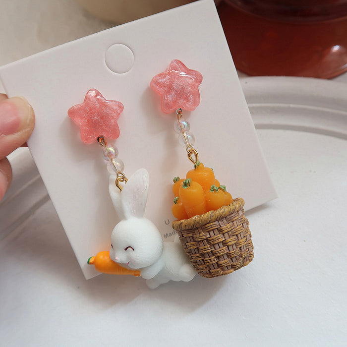 Wholesale 925 Silver Needle Cute Eating Radish Rabbit Resin Earrings JDC-ES-XNWE007