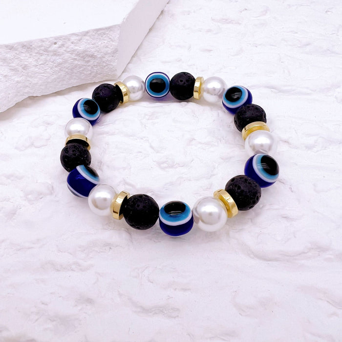 Wholesale Volcanic Stone Stretch Bracelet Devil's Eye Colorful Pearl Bracelet MOQ≥2 JDC-BT- QingH003