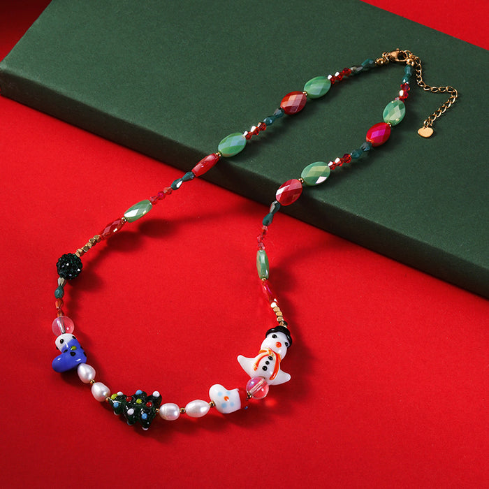 Wholesale Necklace Freshwater Pearl Christmas Colorful Beaded Bracelet Earrings Set JDC-NE-RuiX001