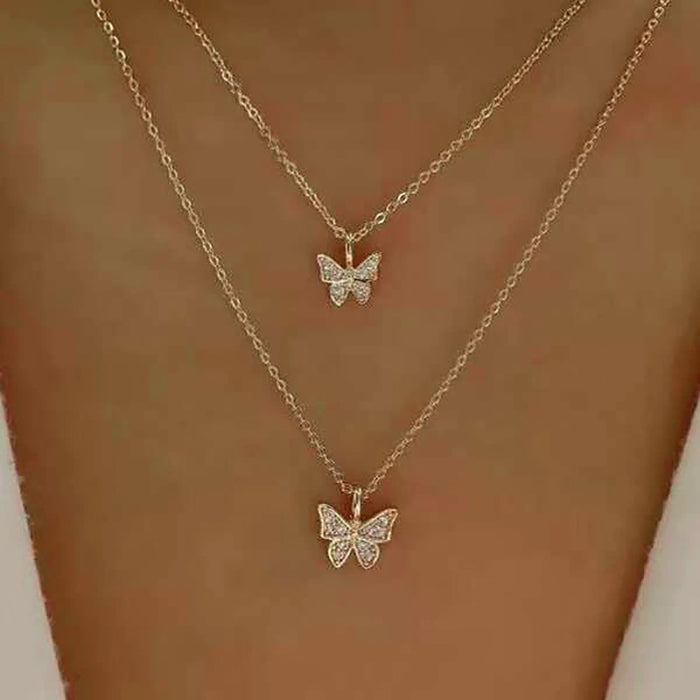 Jewelry WholesaleWholesale rhinestone butterfly double stacked necklace JDC-NE-F037 Necklaces 韩之尚 %variant_option1% %variant_option2% %variant_option3%  Factory Price JoyasDeChina Joyas De China