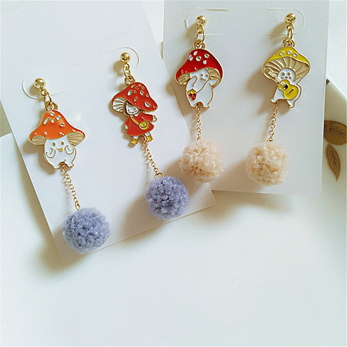 Wholesale Earrings Metal Cute Mushroom Hair Ball Long Earrings JDC-ES-AiMei031