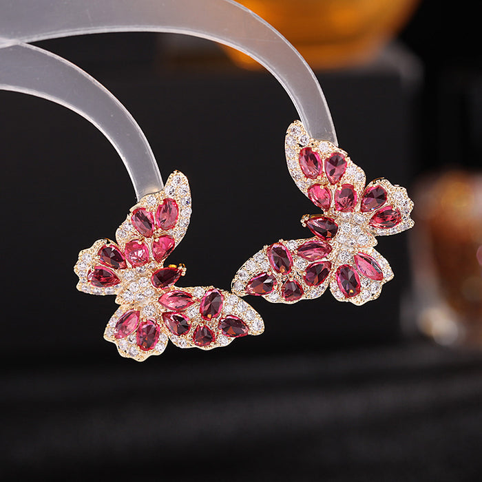 Jewelry WholesaleWholesale color zircon 925 silver needle stereo butterfly stud earrings JDC-ES-LYu001 Earrings 米萌 %variant_option1% %variant_option2% %variant_option3%  Factory Price JoyasDeChina Joyas De China