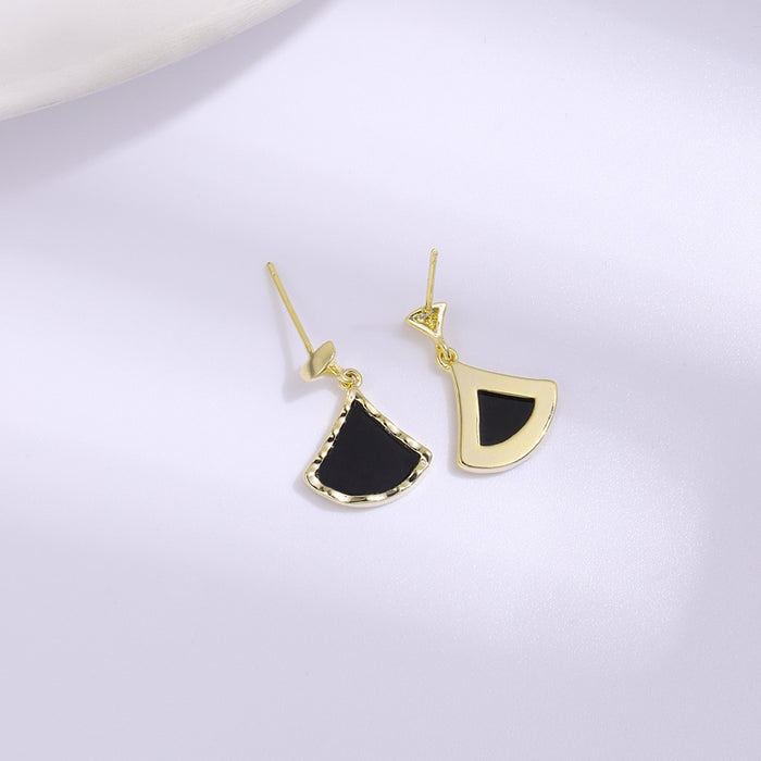 Wholesale Scalloped Black Acrylic Earrings Sterling Silver Stud Earrings JDC-ES-lianxin010