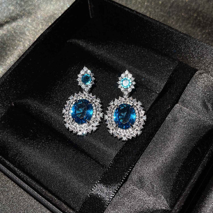 Wholesale Luxury Colored Jewelry Set Inlaid Sea Blue Topaz Ring Citrine Stud Earrings Pink Diamond Necklace JDC-NE-ZhenR001