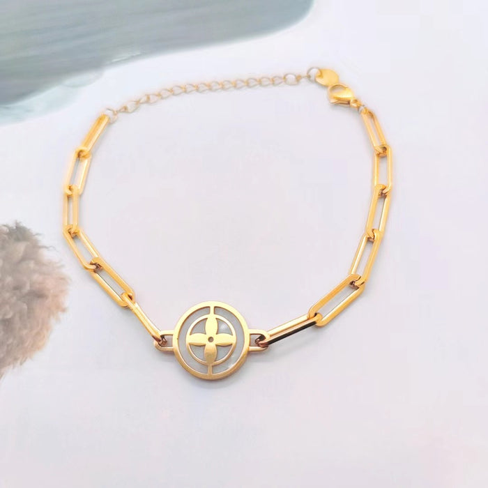 Wholesale Bracelet Titanium Steel Plated 18K Gold Four Leaf Clover (F) JDC-BT-DingP005