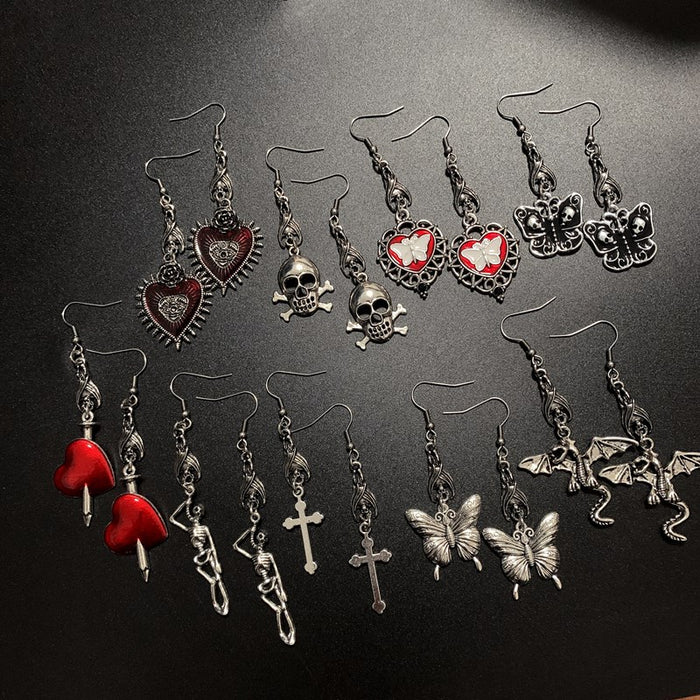 Wholesale Earrings Alloy Skull Cross Butterfly Elements Earrings MOQ≥2 JDC-ES-MAON002