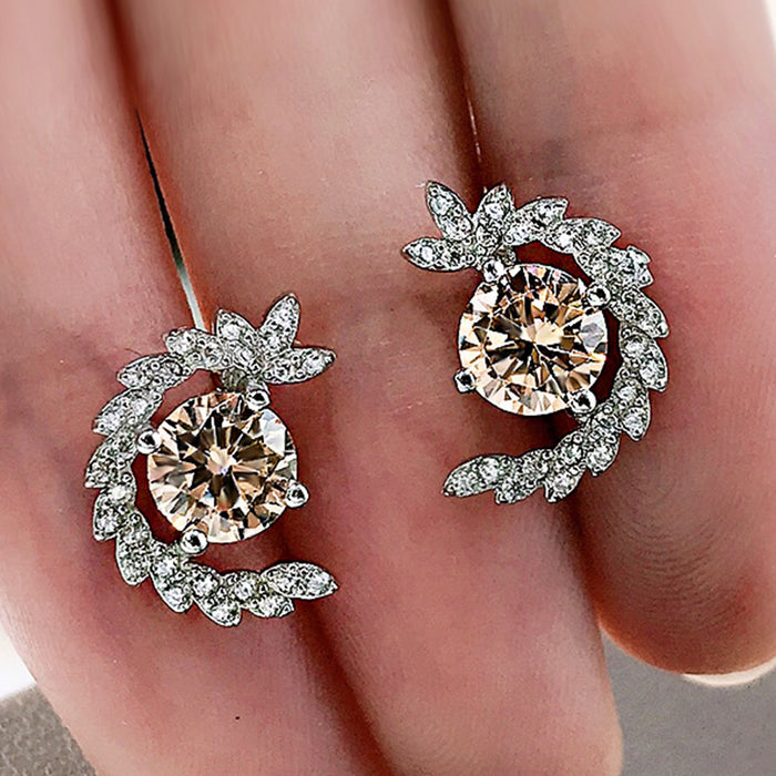 Wholesale Earrings Copper Full Inlaid Zircon Wheat Ear Stud Earrings MOQ≥2 JDC-ES-PREMCAOS011