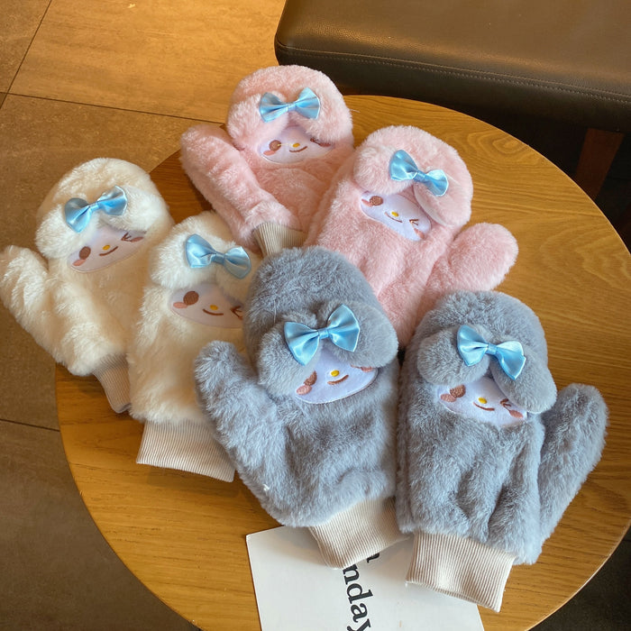 Wholesale Gloves Polyester Plus Velvet Cute Cartoon Bow Bunny MOQ≥2 JDC-GS-JingZ007