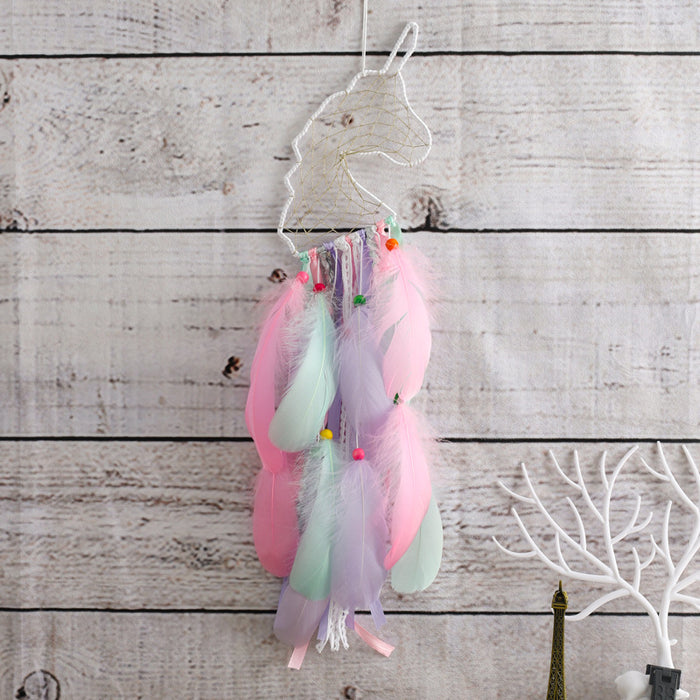 Wholesale Tapestry Home Decor Mesh Boho Jewelry Personality Unicorn Feather Dreamcatcher MOQ≥2 JDC-DC-ZH016