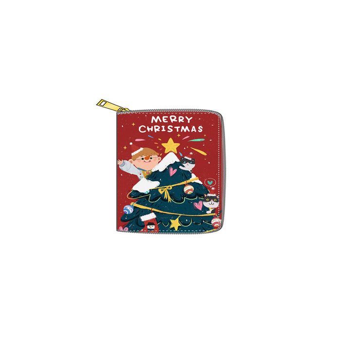 Wholesale Wallet PU Christmas Fawn Santa Claus Short Zipper MOQ≥3 JDC-WT-Dengxin016