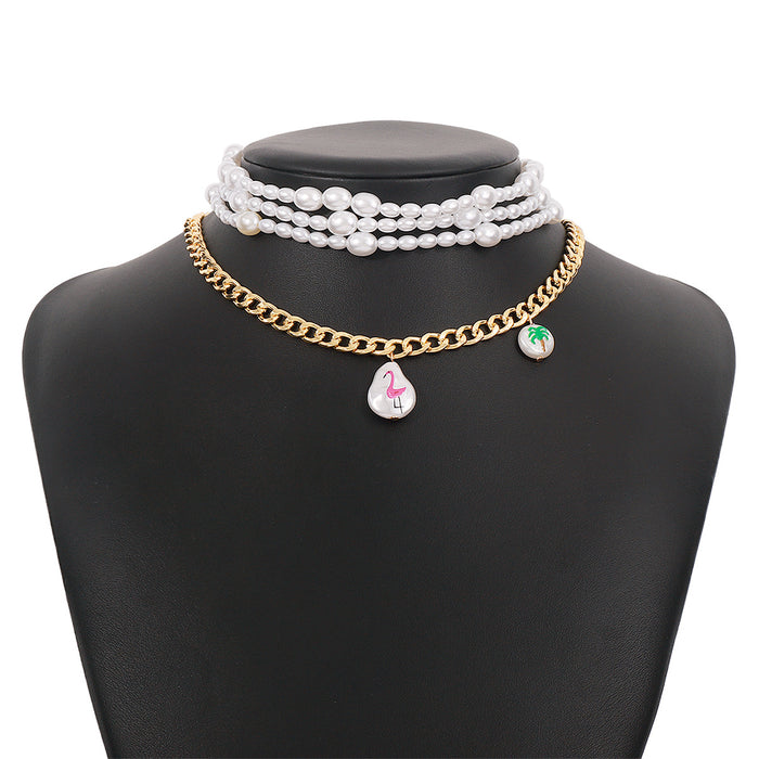 Wholesale Exaggerated Pearl Print Necklace JDC-NE-Qiandi003