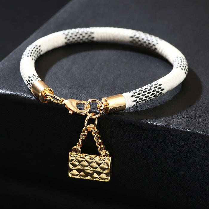 Wholesale Fashion Real Gold Plated PU Leather Plaid Bracelet (F) JDC-BT-QiN006