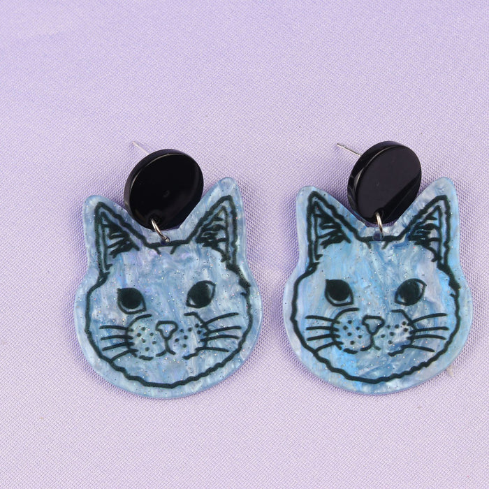 Wholesale Cartoon Cat Series Acrylic Personality Print Earrings MOQ≥2 JDC-ES-DUAI016